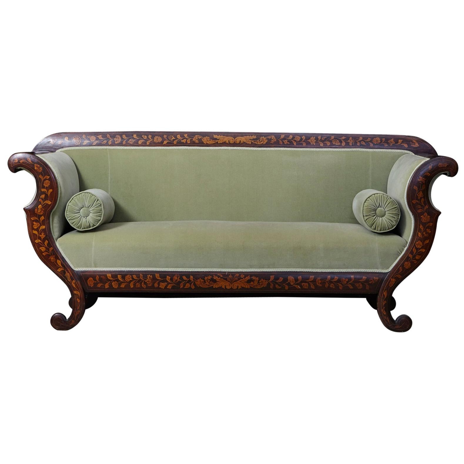 Early 19th Century Dutch Biedermeier Fruitwood Marquetry Sofa For Sale