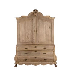 Early 19th Century Dutch Bleached Two Piece Oak Cabinet