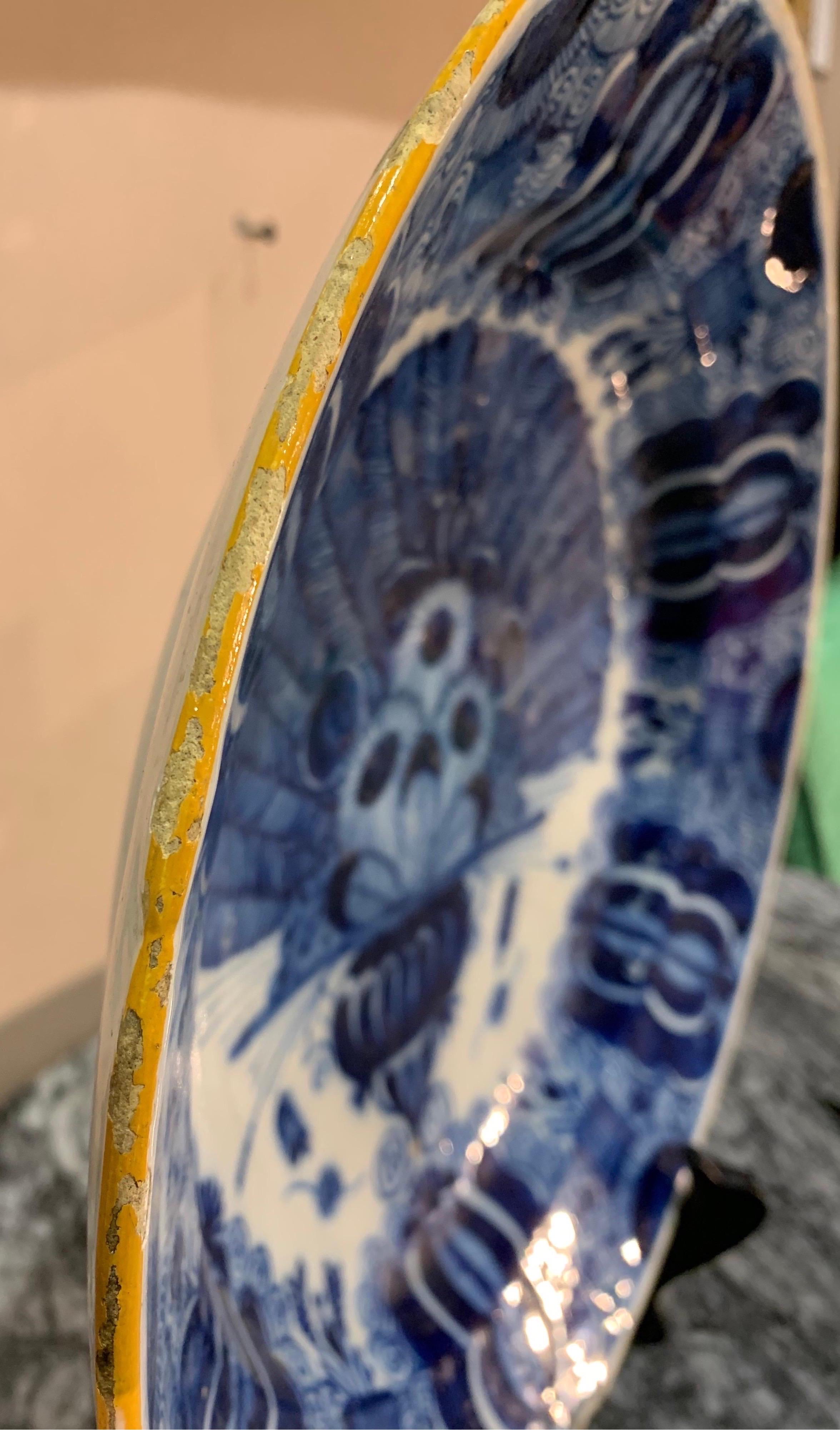 Early 19th Century Dutch Delft Peacock Pattern Bowl 1