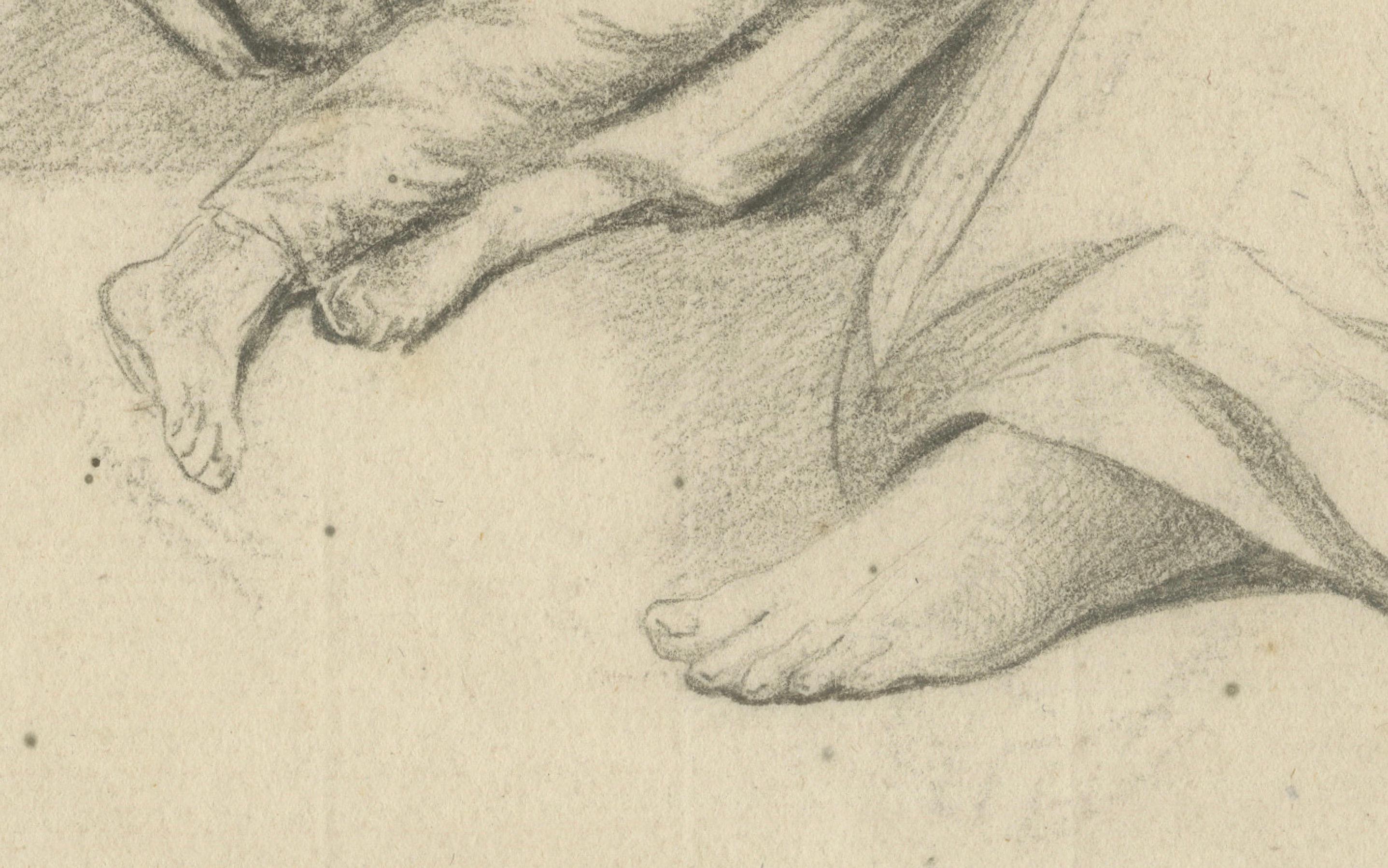 Dessin hollandais du début du XIXe siècle - Femme avec des enfants et des paniers, c.1805

Description :
Un dessin sensible et bien observé du début du XIXe siècle représentant trois personnages dans un cadre domestique rustique. Au centre, une