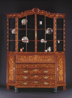 Early 19th Century Dutch Floral Marquetry Bureau Display Cabinet