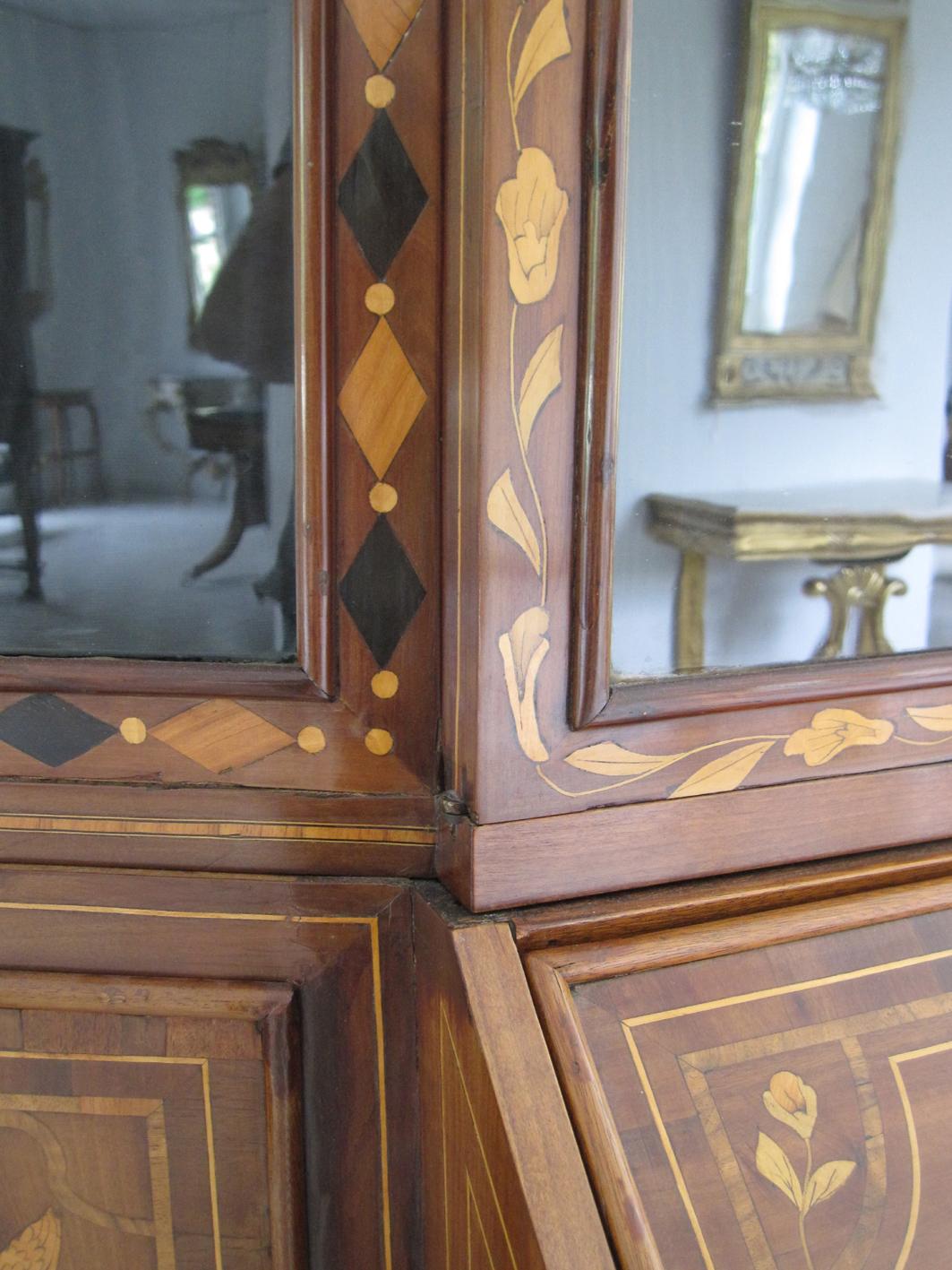 Inlay Early 19th Century Dutch Floral Marquetry Bureau Display Cabinet