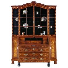 Early 19th Century Dutch Floral Marquetry Bureau Display Cabinet