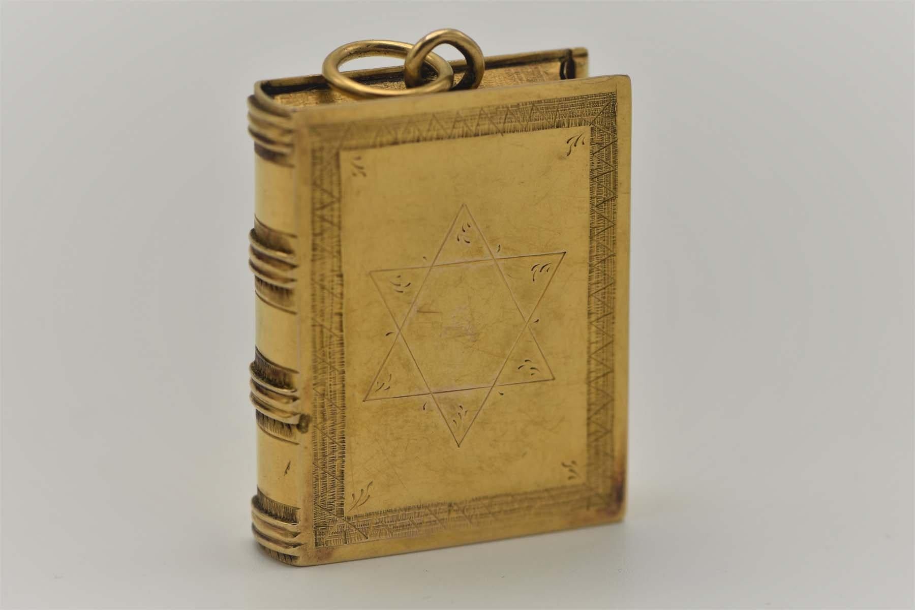 Engraved Early 19th Century Dutch Gold Jewish Amulet Case with Hebrew Parchment
