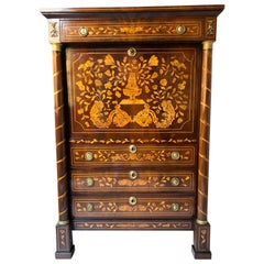 Early 19th Century Dutch Mahogany and Satinwood Marquetry Secretaire a Abbattant