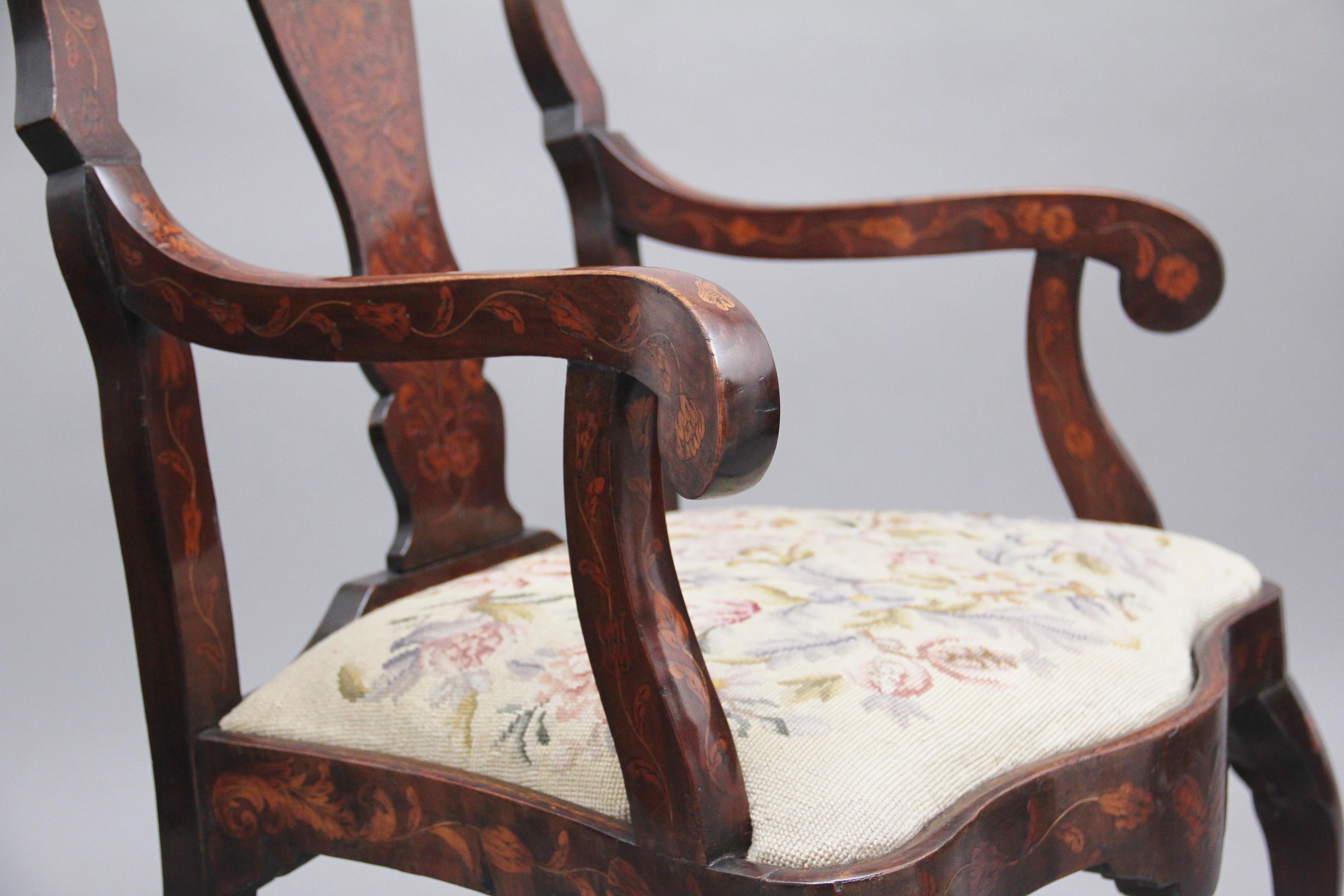 Early 19th Century Dutch Marquetry Armchair For Sale 6