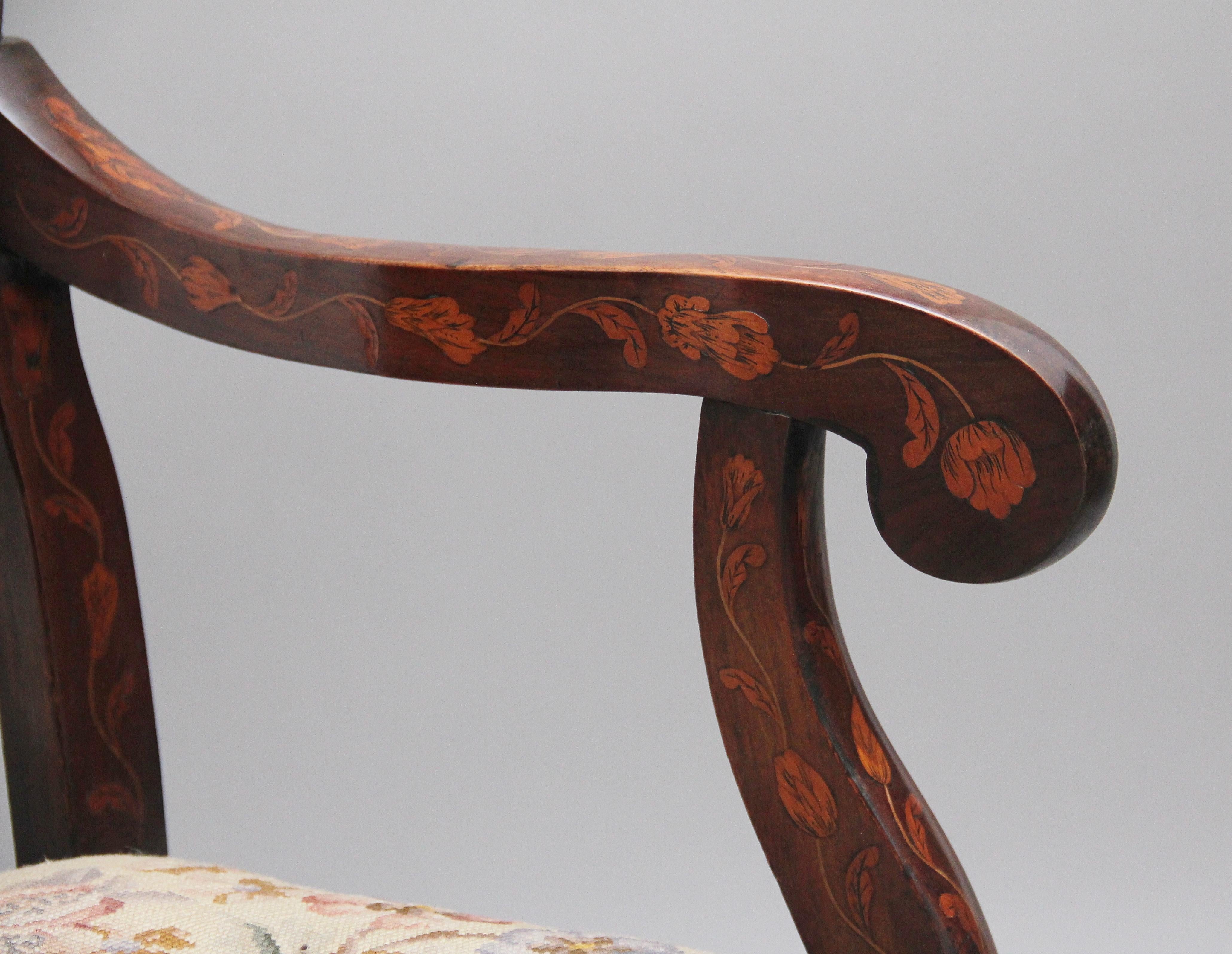 Early 19th Century Dutch Marquetry Armchair For Sale 7