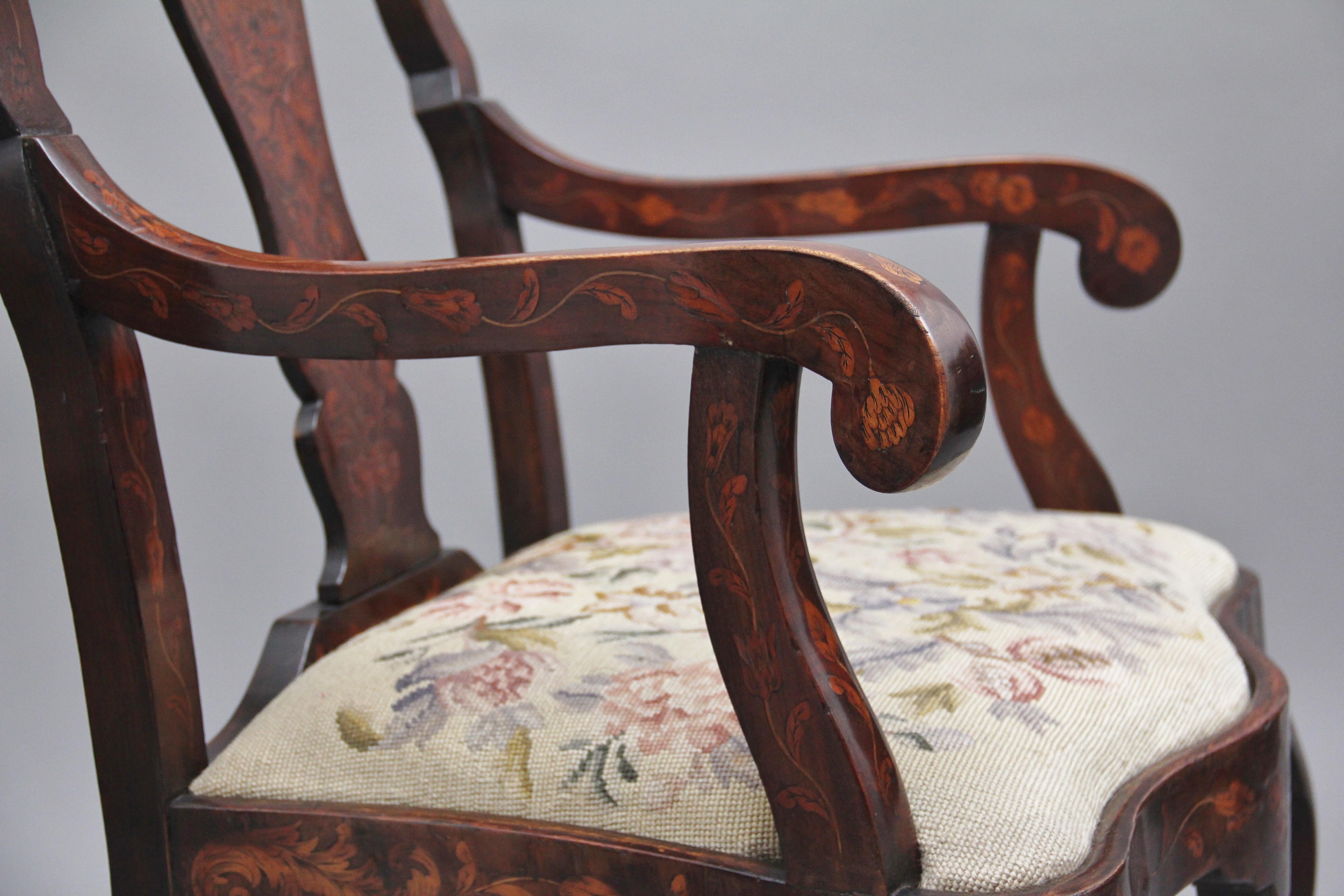 Early 19th Century Dutch Marquetry Armchair For Sale 8