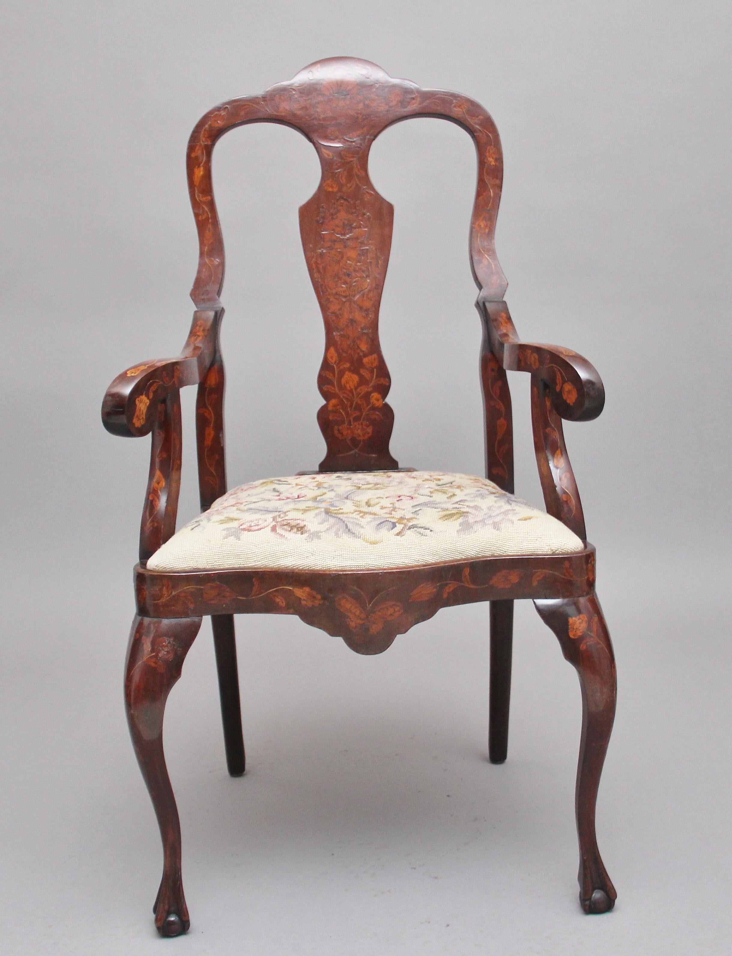 Early 19th Century Dutch Marquetry Armchair For Sale 1