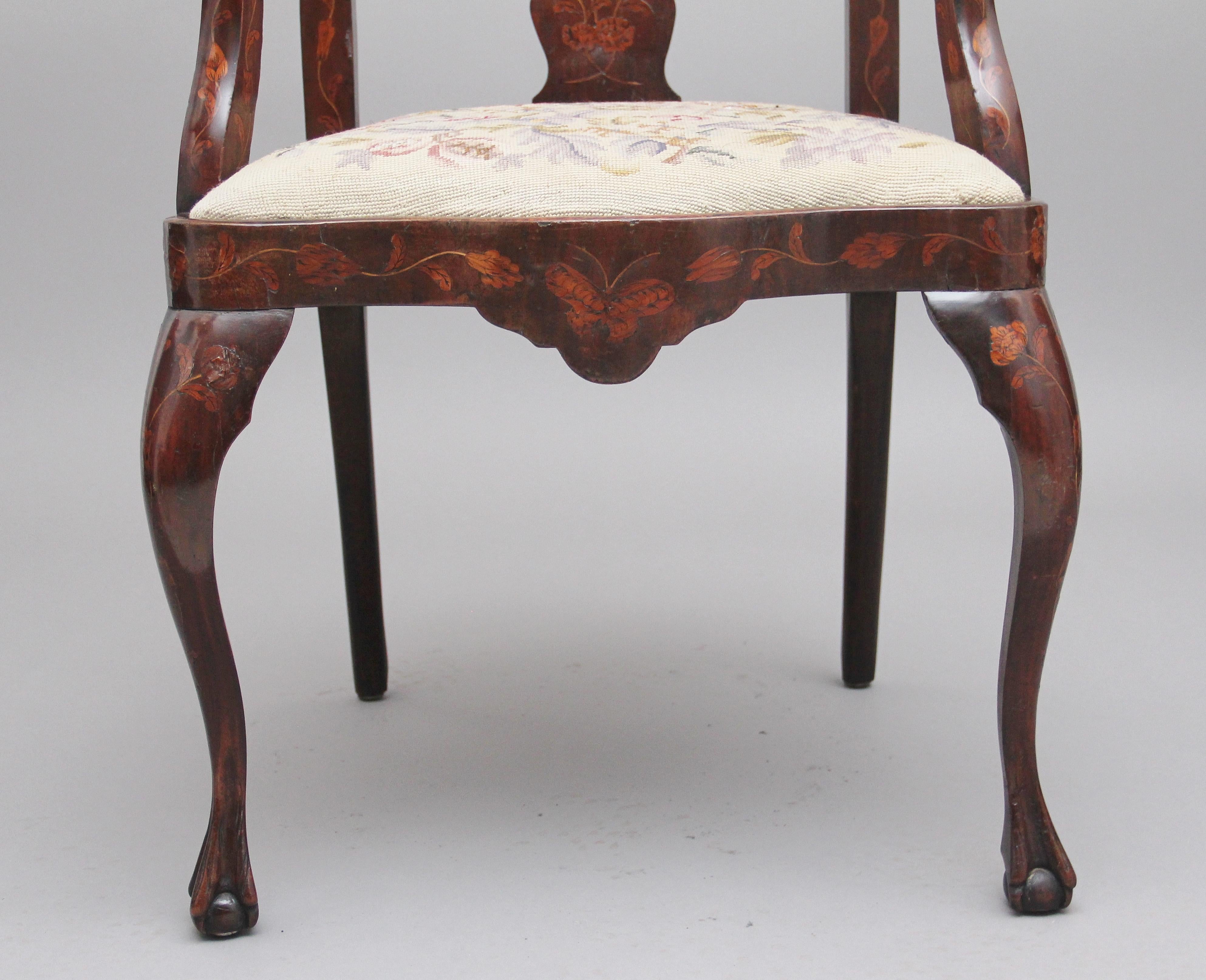 Early 19th Century Dutch Marquetry Armchair For Sale 2