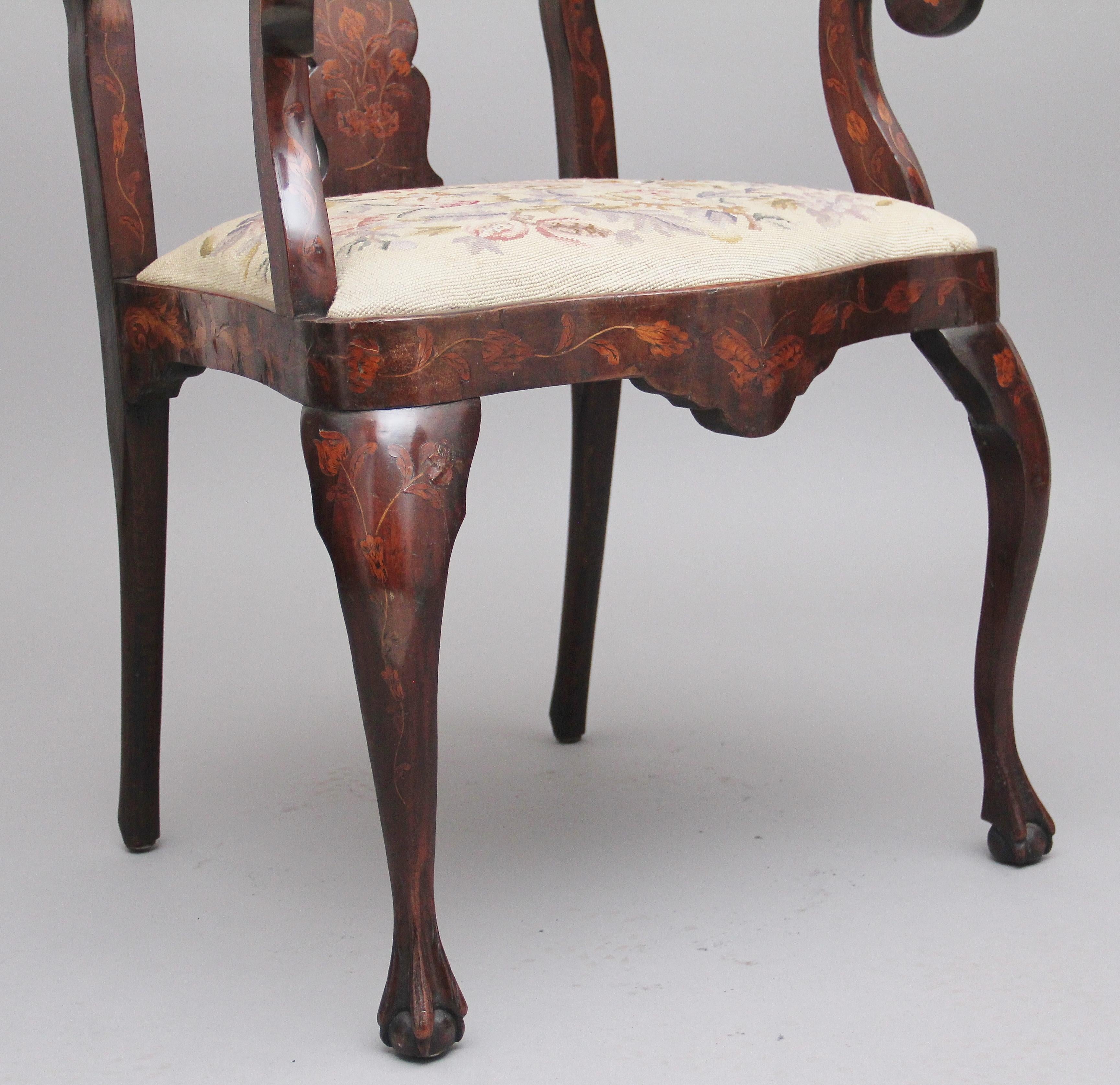 Early 19th Century Dutch Marquetry Armchair For Sale 3