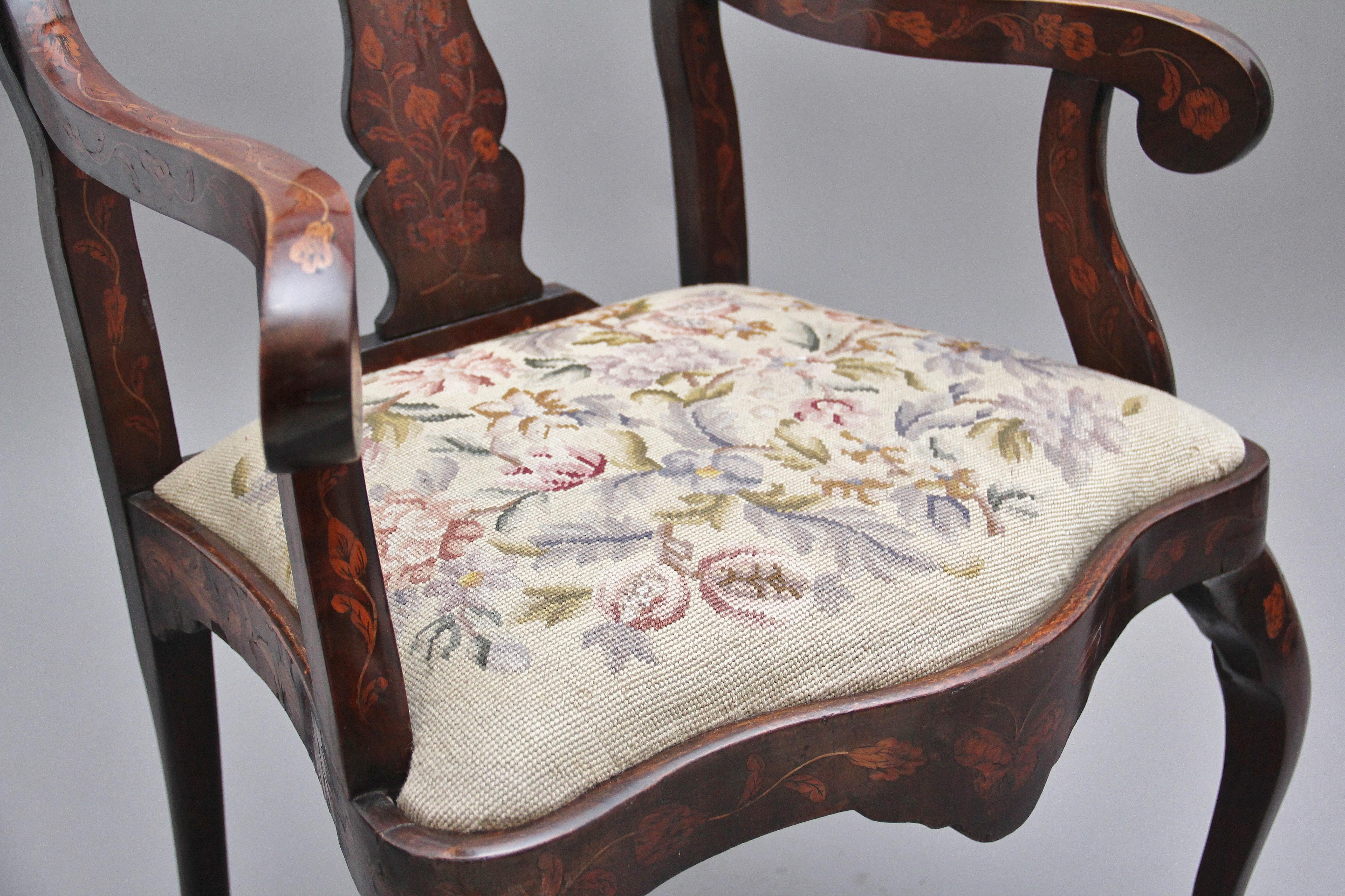 Early 19th Century Dutch Marquetry Armchair For Sale 4