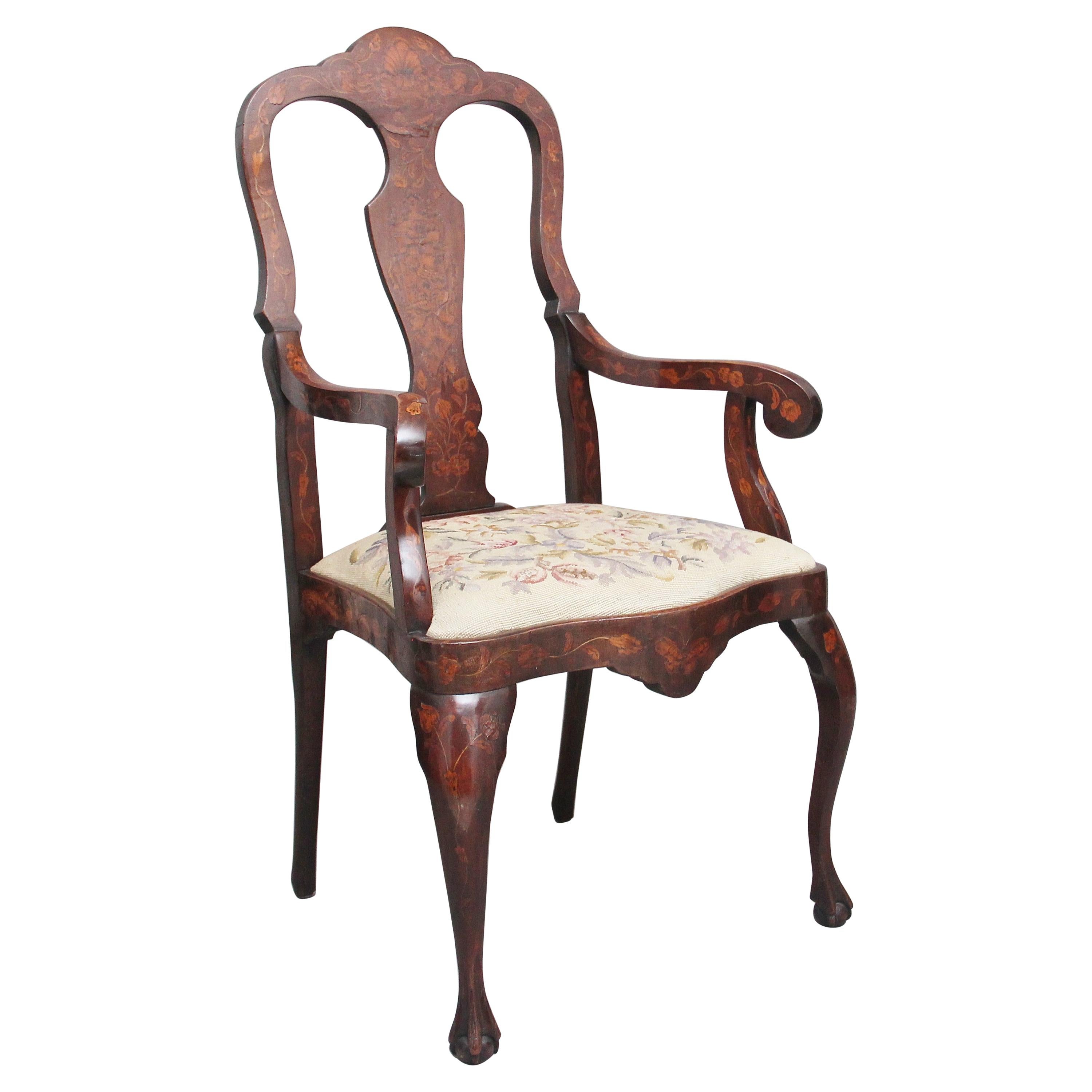 Early 19th Century Dutch Marquetry Armchair For Sale