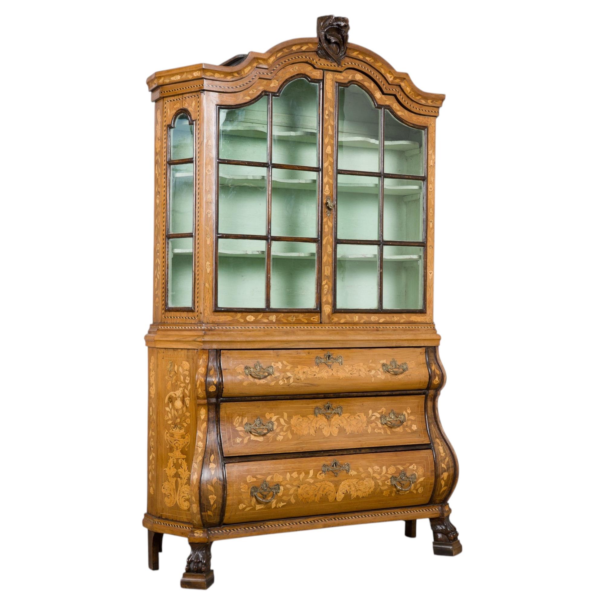 Early 19th Century Dutch Marquetry Inlaid Display Cabinet