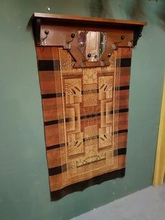 Early 19th Century Dutch Oak Art Deco/ Amsterdam School Coat Rack with Mirror