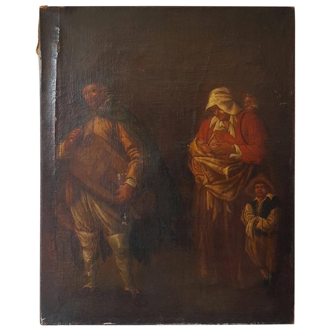 Early 19th Century Dutch Painting of a Musician and Mother with Children For Sale