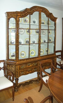 Dutch Kast or Glass Display Cupboard in Mahogany with Marquetry Inlays, c. 1800