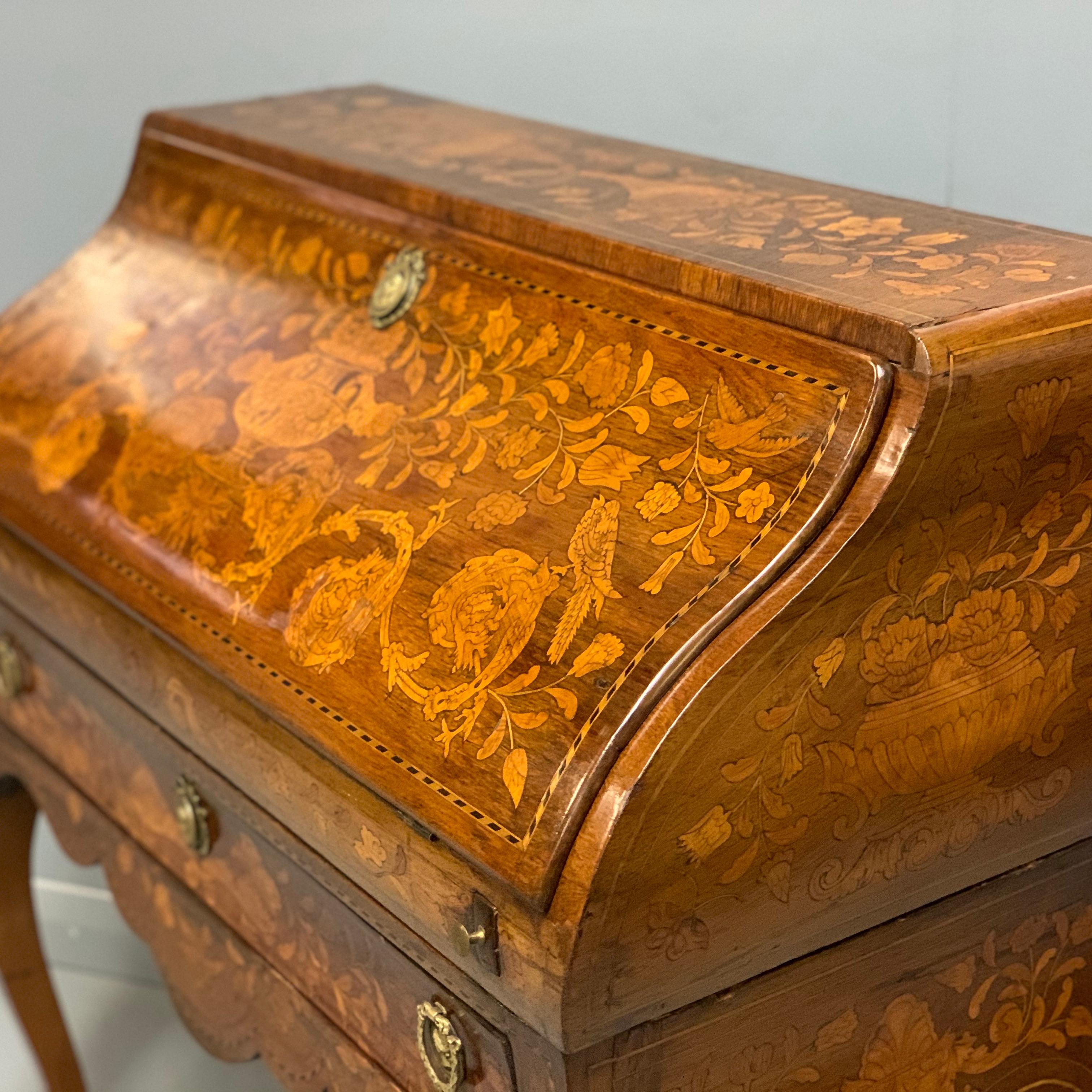 Dutch Colonial Early 19th Century Dutch Walnut Marquetry and Inlaid Bureau