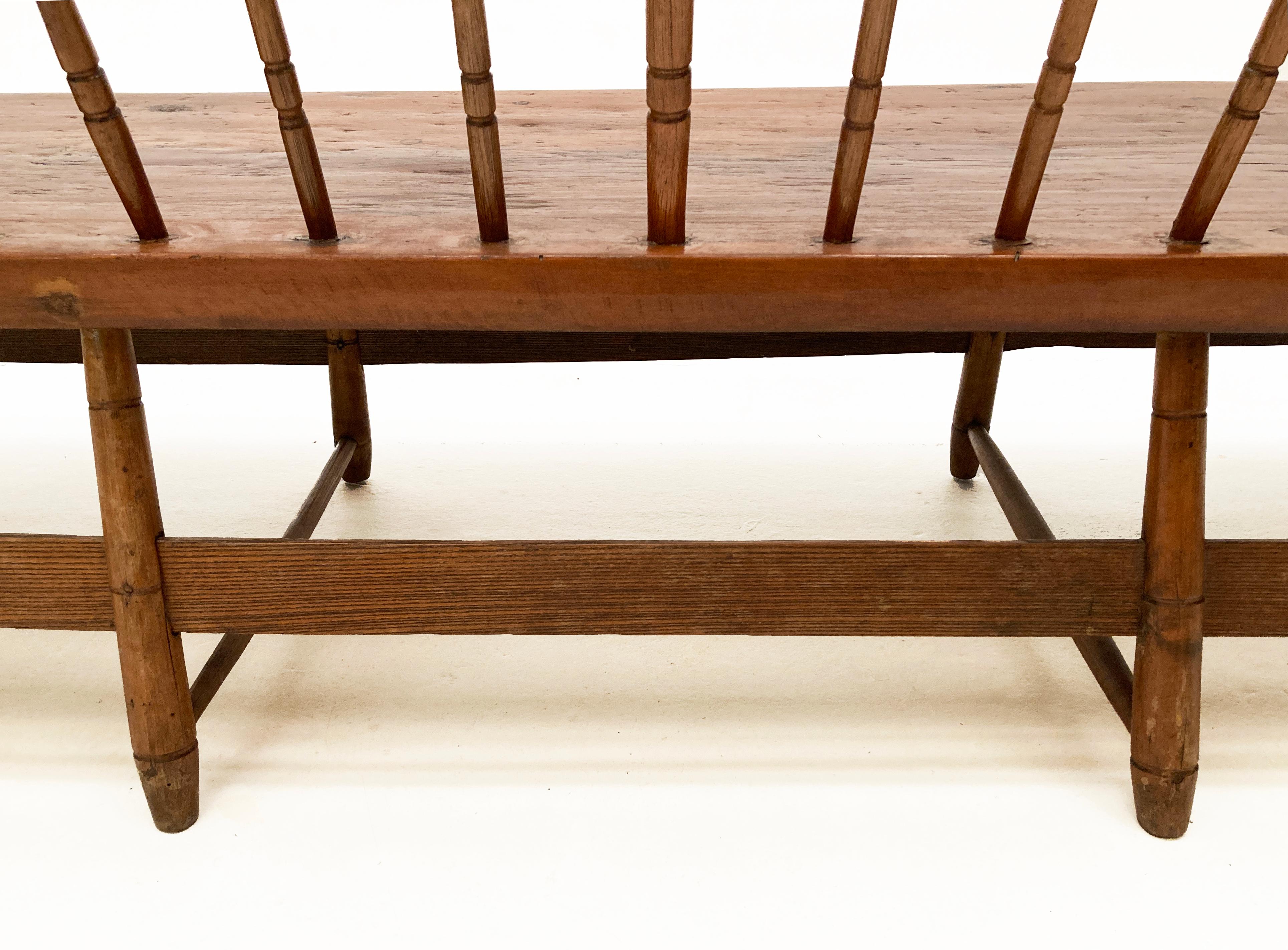 Early 19th Century Early American Pine Windsor Spindle-Back Meeting House Bench 5
