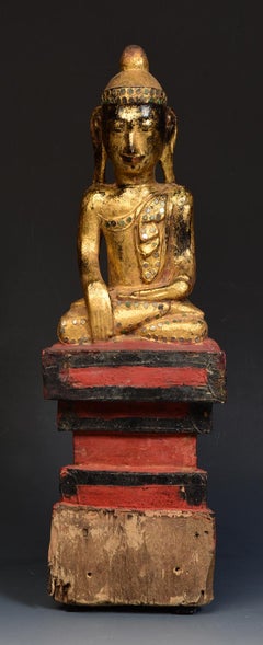 Early 19th Century, Early Mandalay, Antique Burmese Wooden Seated Buddha