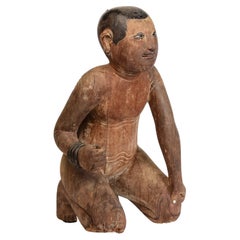 Antiker burmesischer Holzsitzender Junge aus dem frühen 19. Jahrhundert, frühes Mandalay