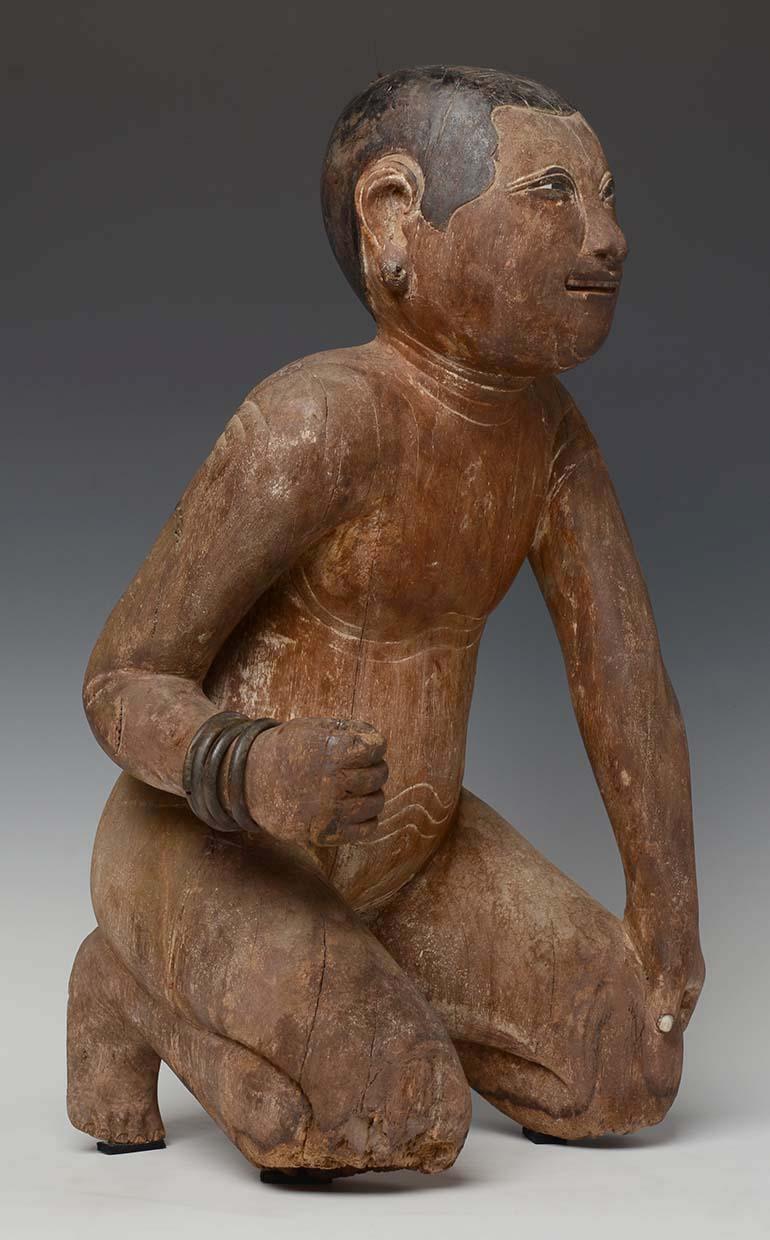 Early 19th Century, Early Mandalay, Antique Burmese Wooden Sitting Figure 8