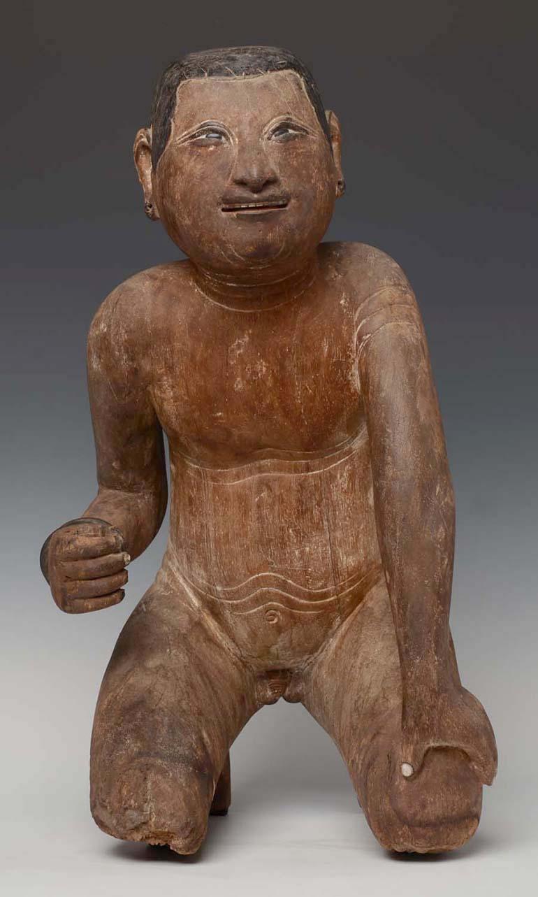 Hand-Carved Early 19th Century, Early Mandalay, Antique Burmese Wooden Sitting Figure For Sale