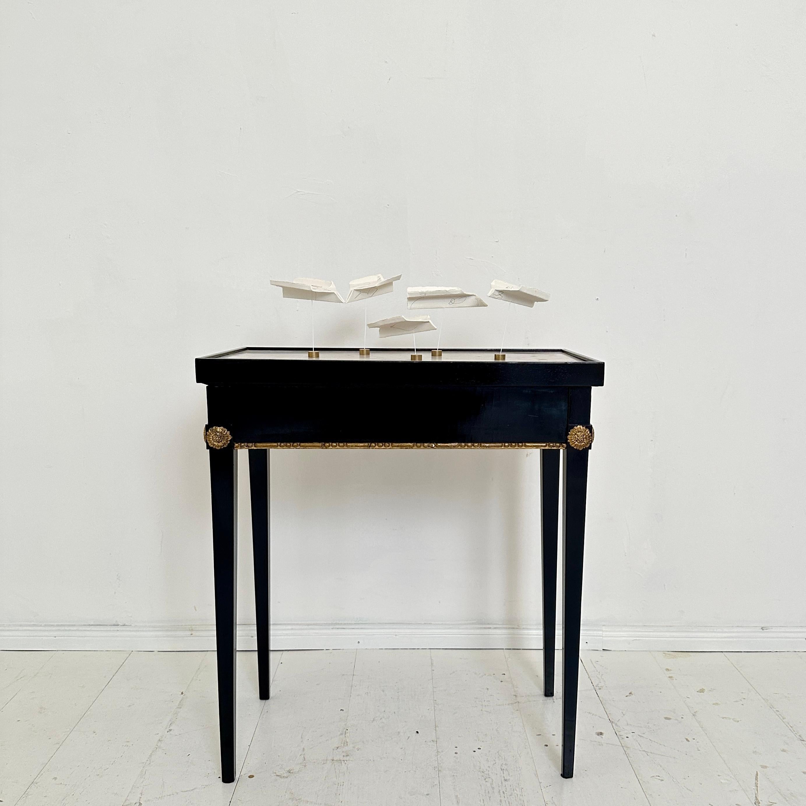 French Early 19th Century Ebonized Empire Console Table with White Marble Top, 1808 For Sale
