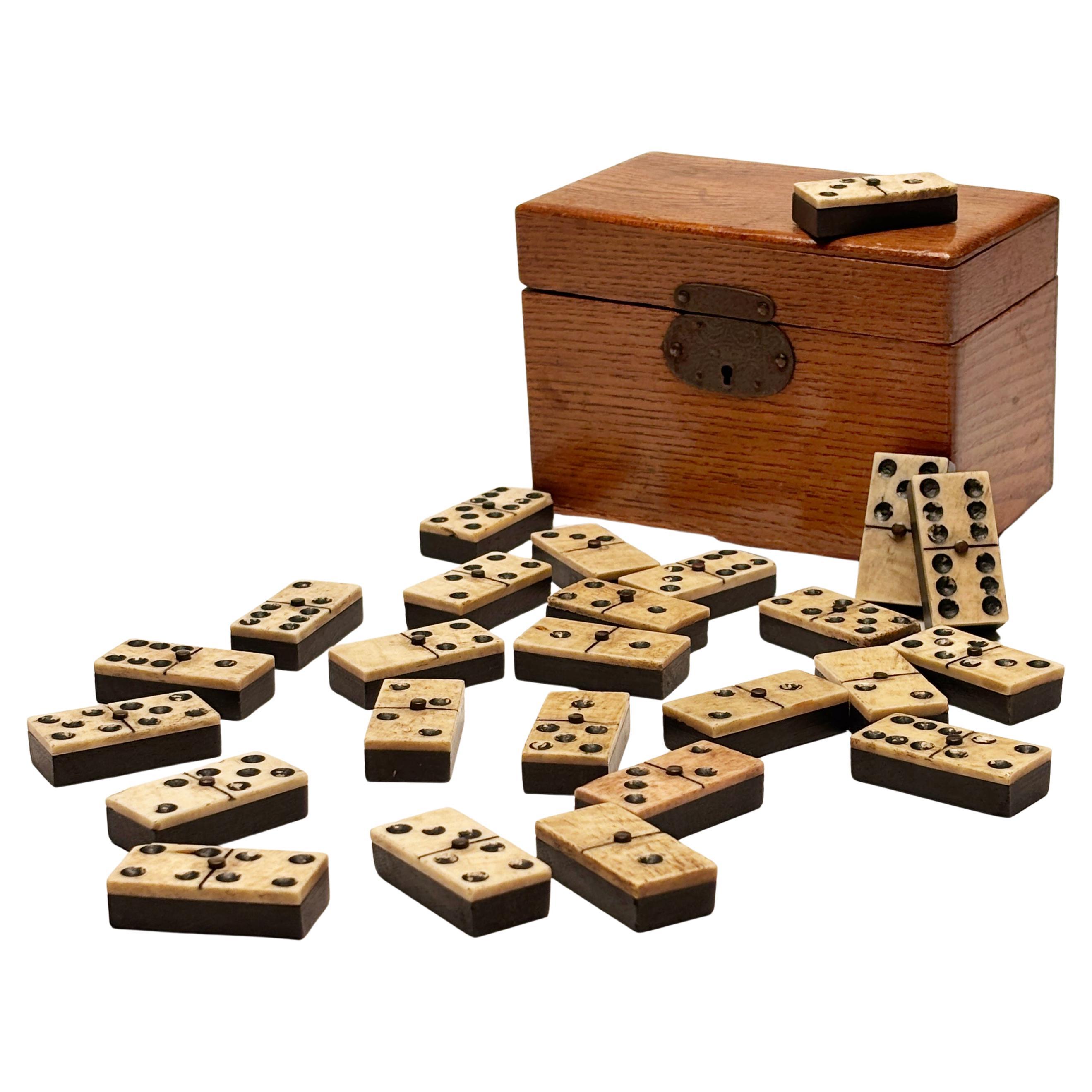 Early 19th Century Ebony and Ivory Dominoes Set in Box