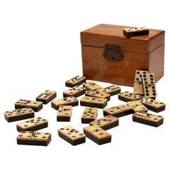 Early 19th Century Ebony and Ivory Dominoes Set in Box