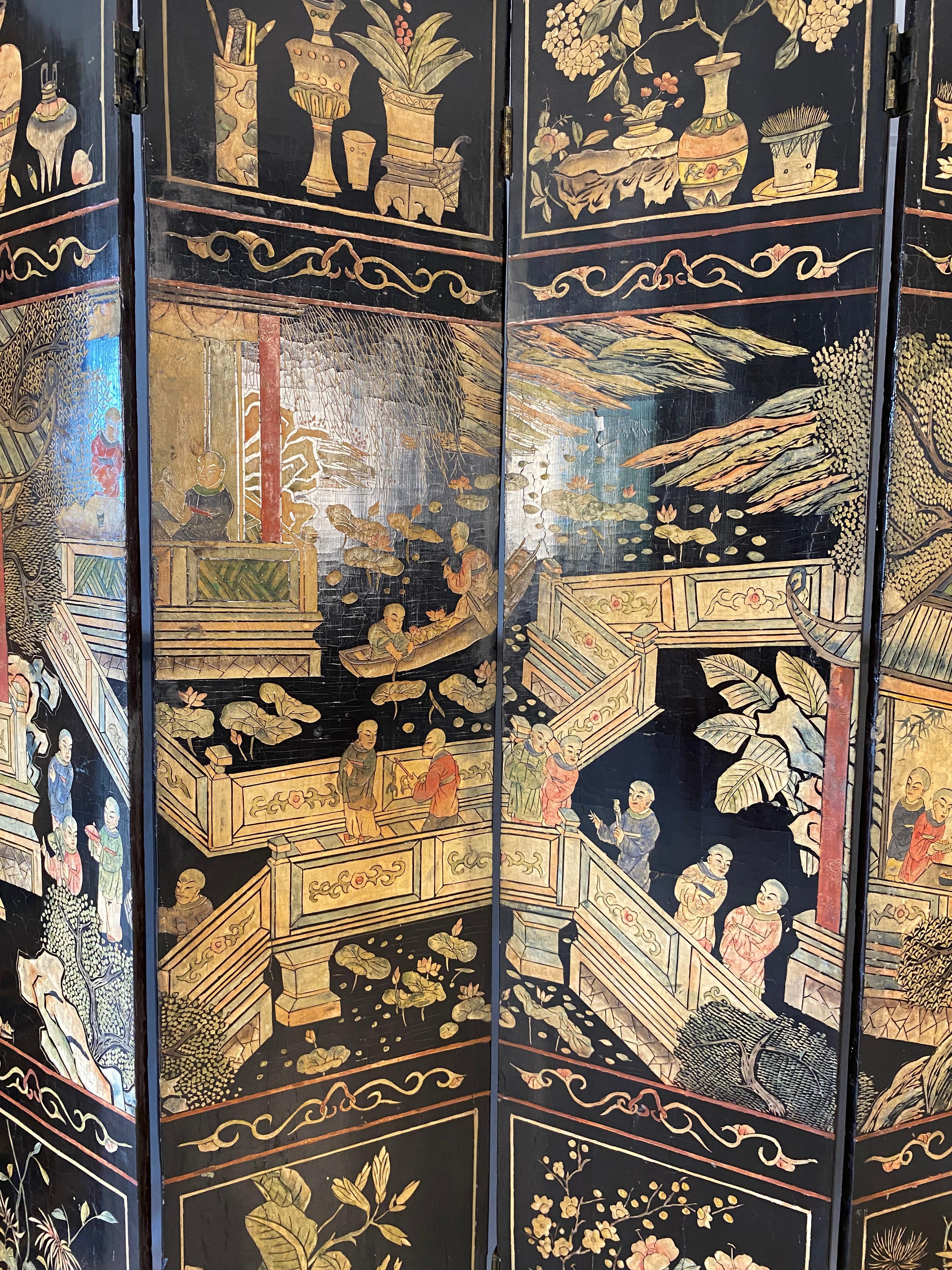 Chinesischer Coromandel-Raumteiler mit acht Tafeln aus dem frühen 19. Jahrhundert im Angebot 11