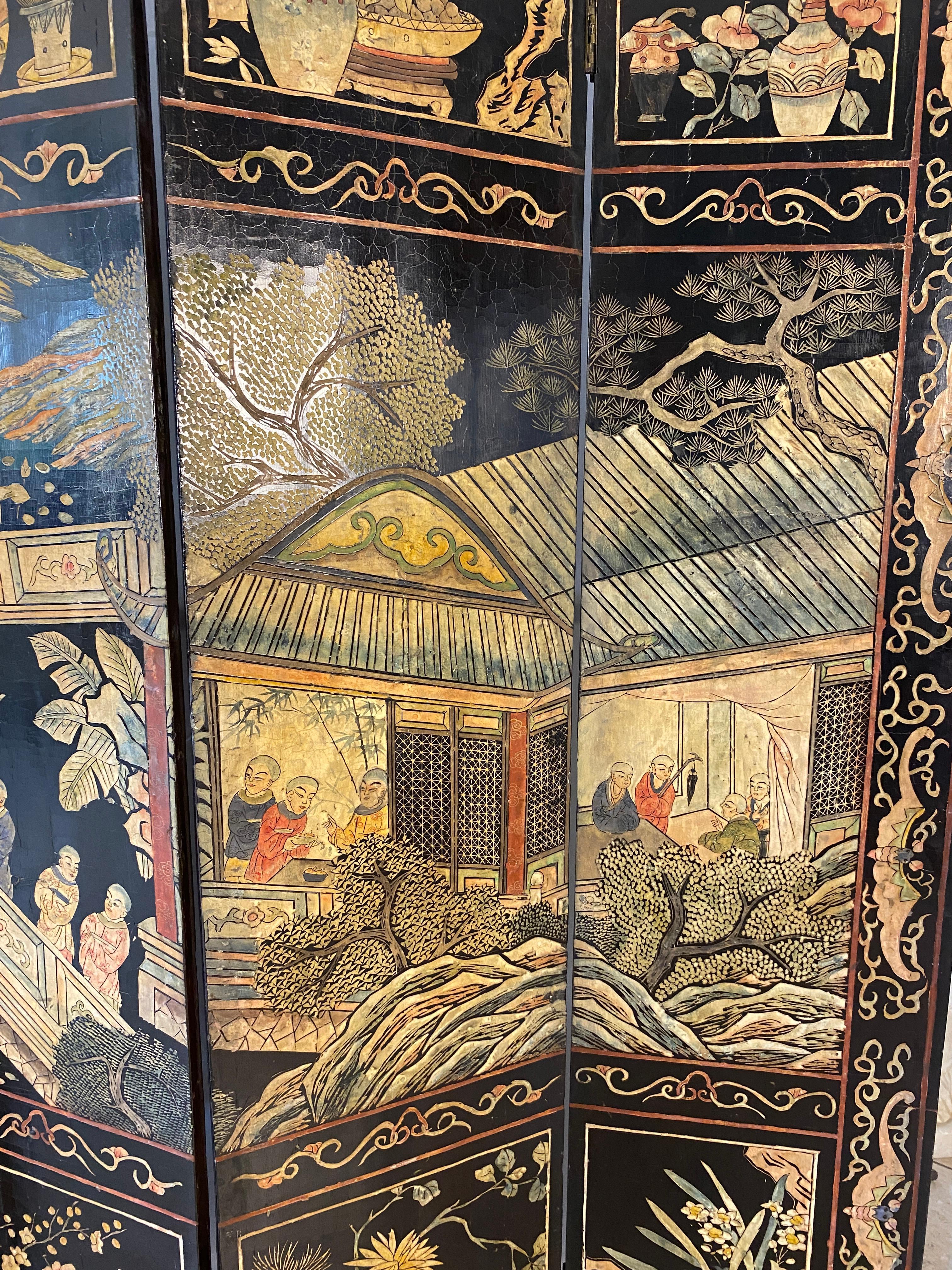 Chinesischer Coromandel-Raumteiler mit acht Tafeln aus dem frühen 19. Jahrhundert im Angebot 12