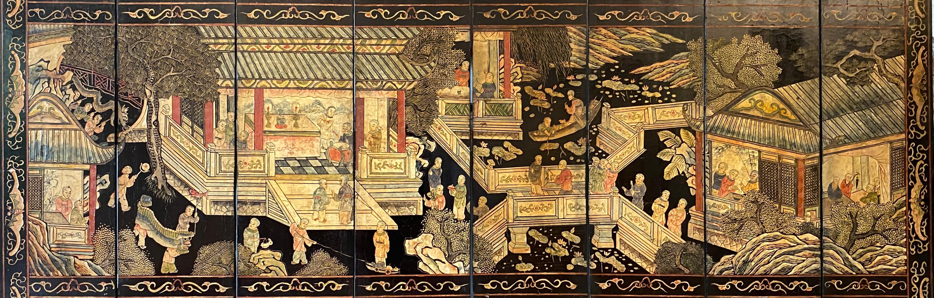 Paravent chinois Qing du début du 19e siècle Coromandel en vente 12