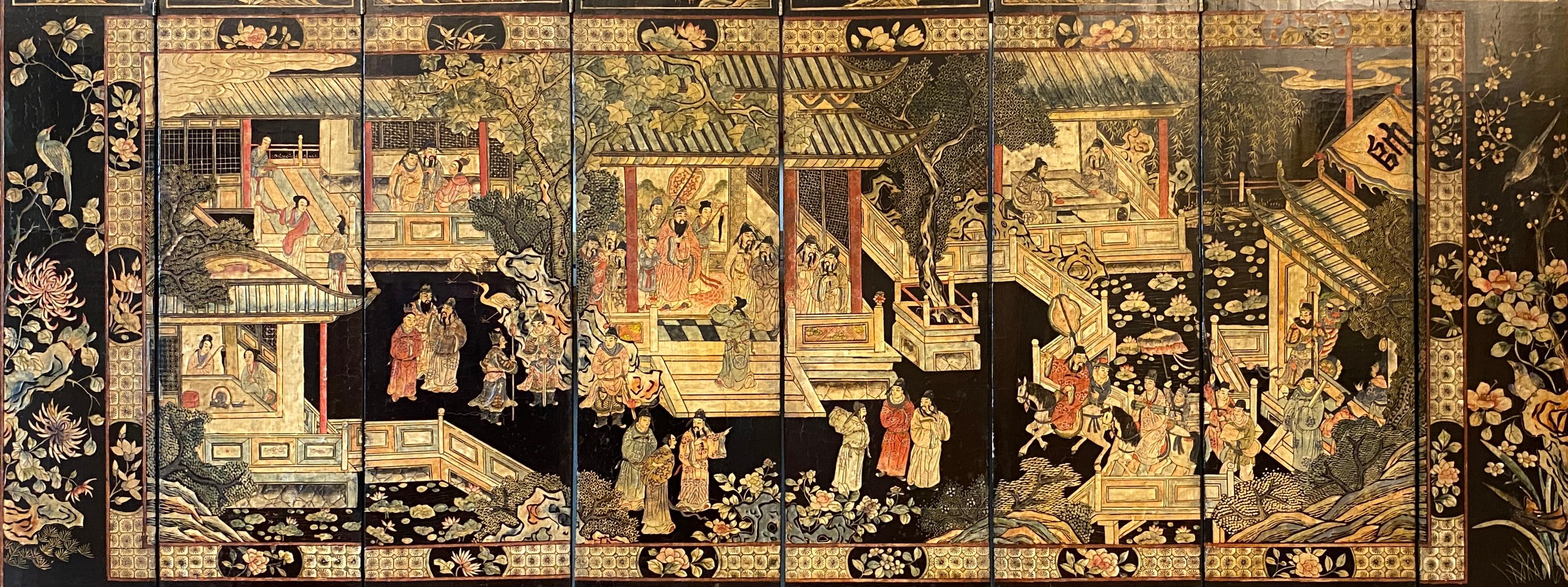 Sculpté à la main Paravent chinois Qing du début du 19e siècle Coromandel en vente
