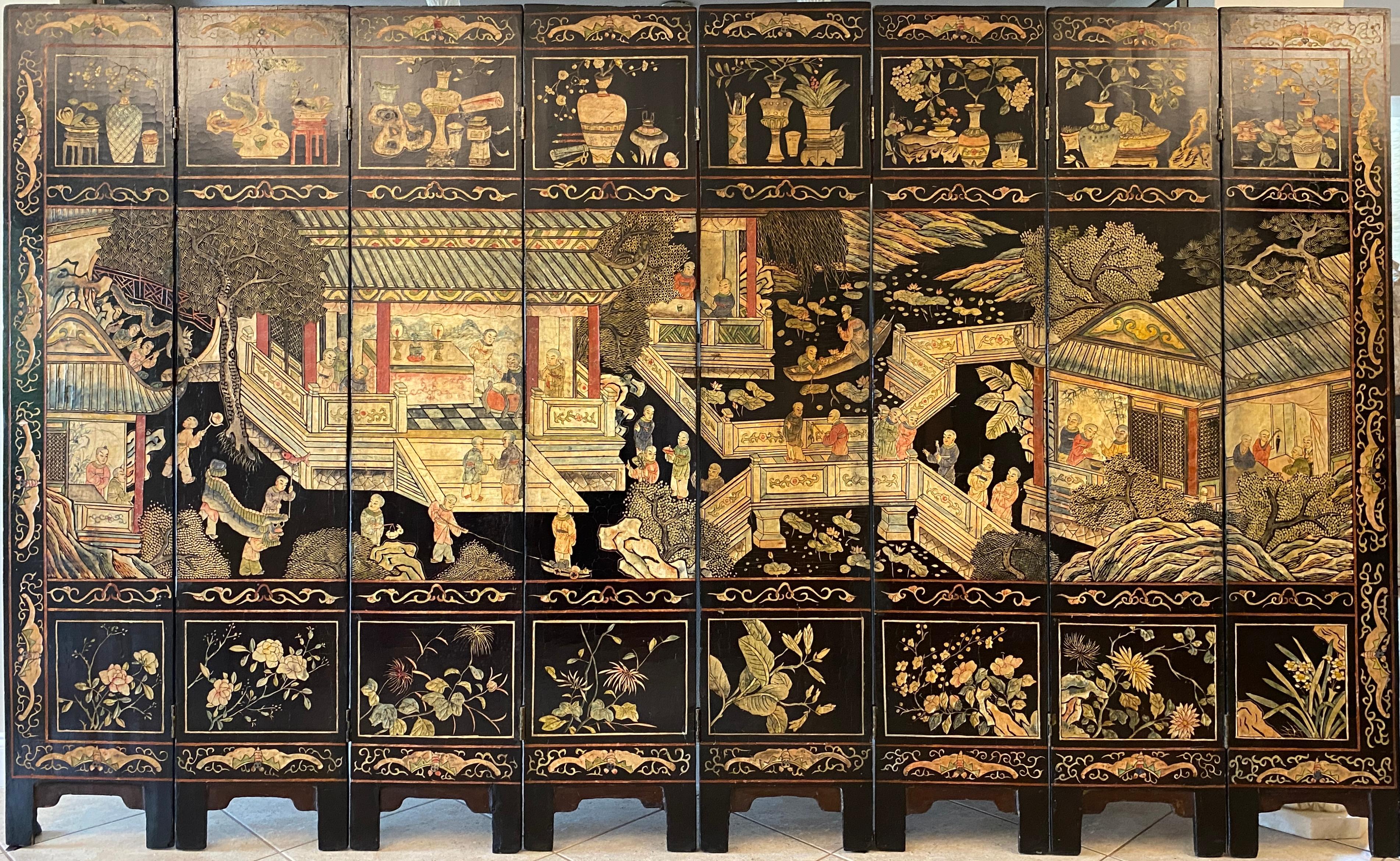 Early 19th Century Coromandel Eight Panel Chinese Screen In Good Condition For Sale In Miami, FL