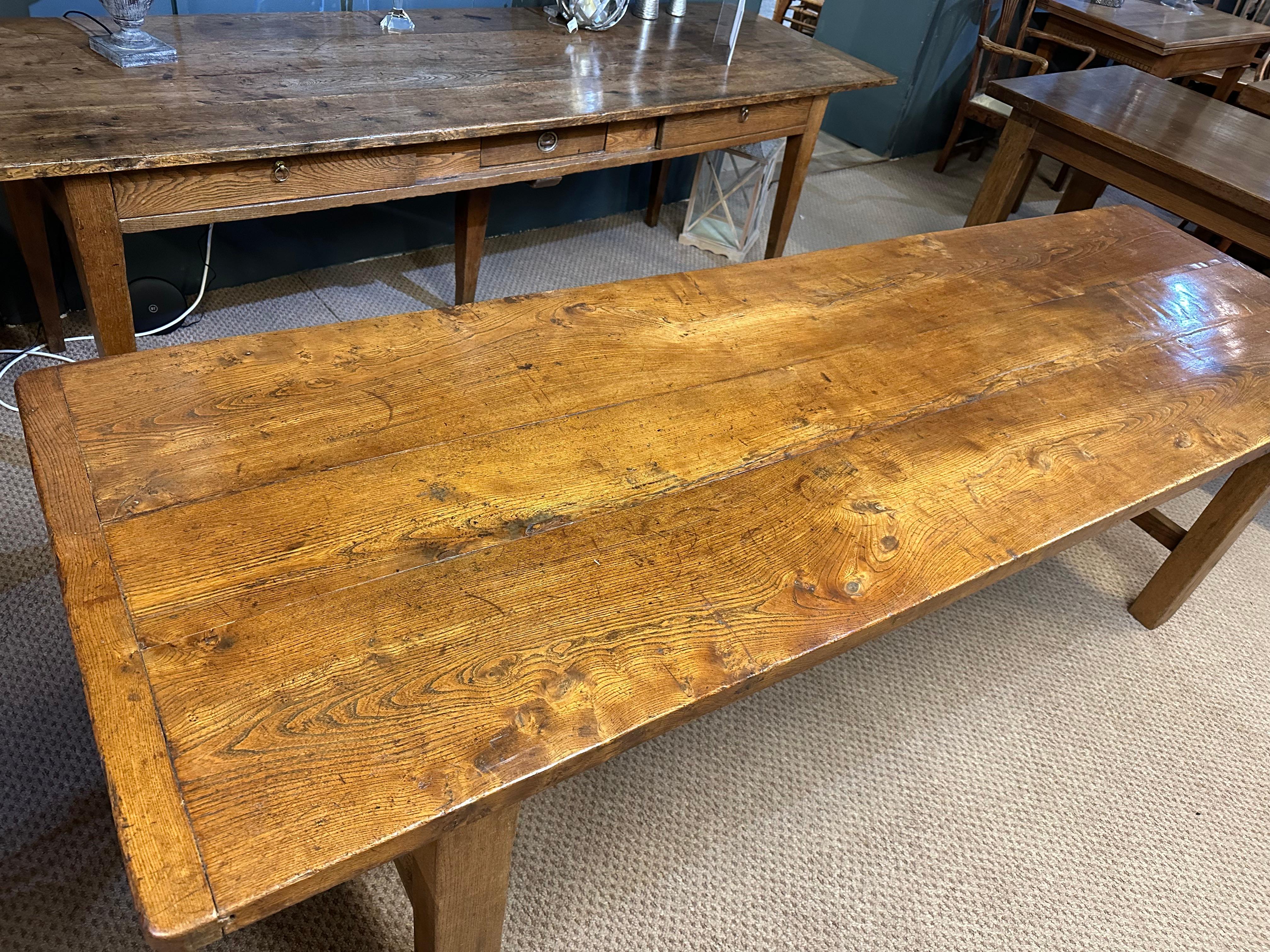 French Provincial Early 19th Century Elm Farmhouse Table  For Sale