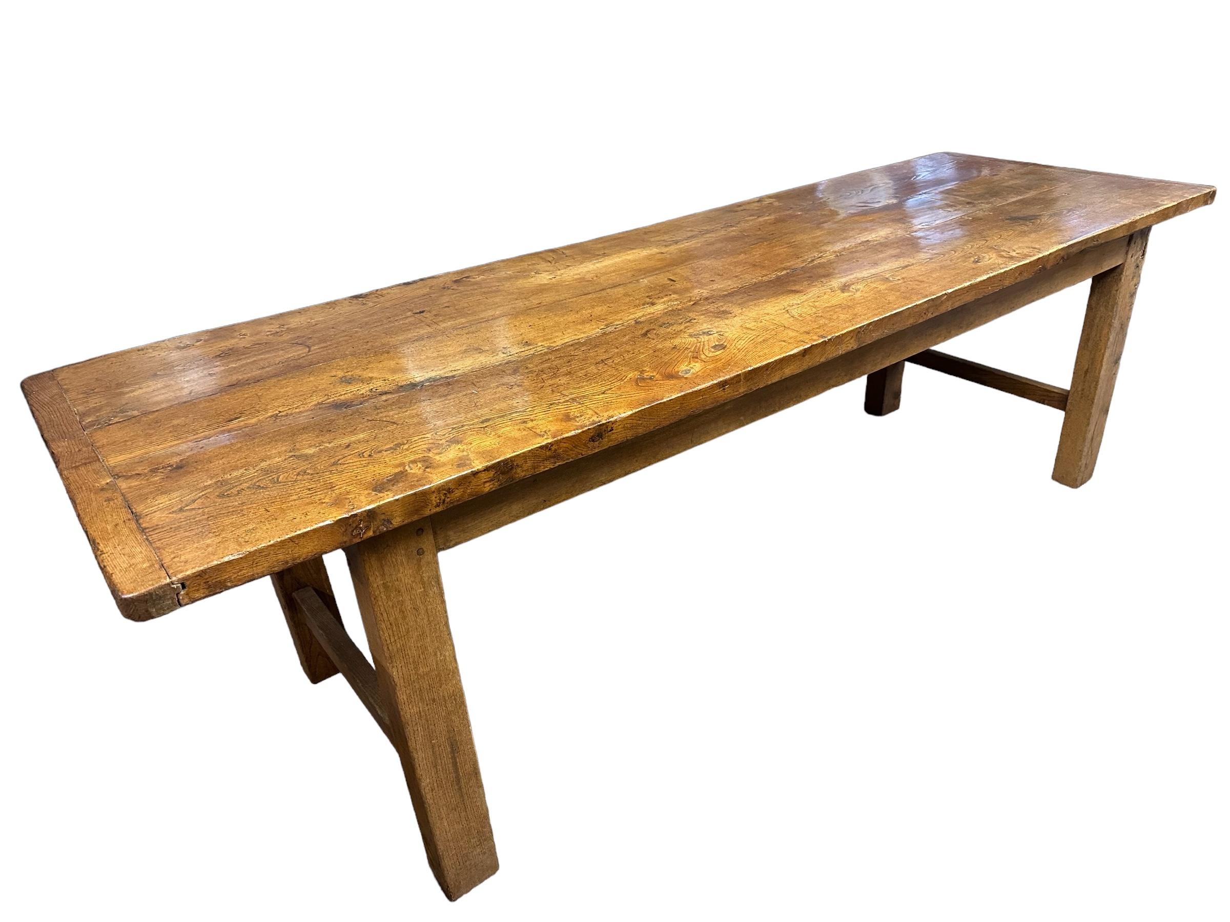 French Early 19th Century Elm Farmhouse Table  For Sale