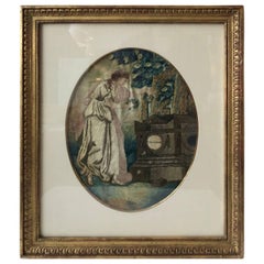 Antique Early 19th Century Embroidered and Hand-Painted Silk Picture