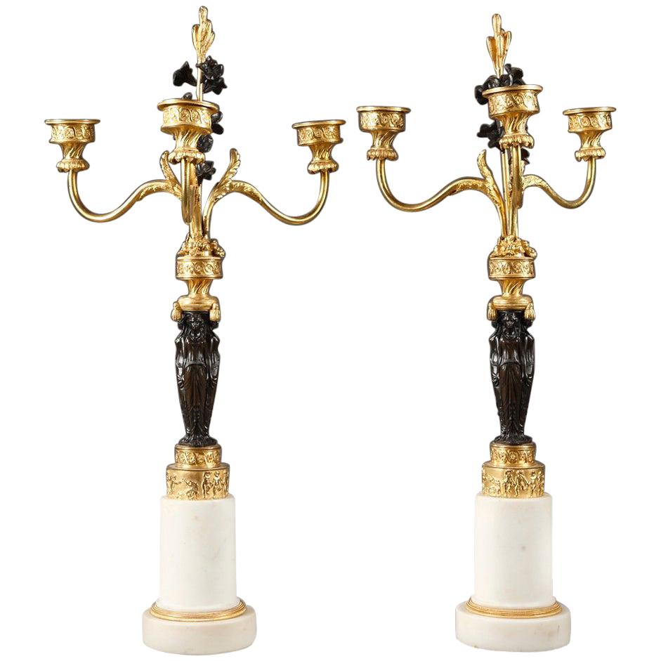 Early 19th Century Empire Candelabra with Caryatids For Sale