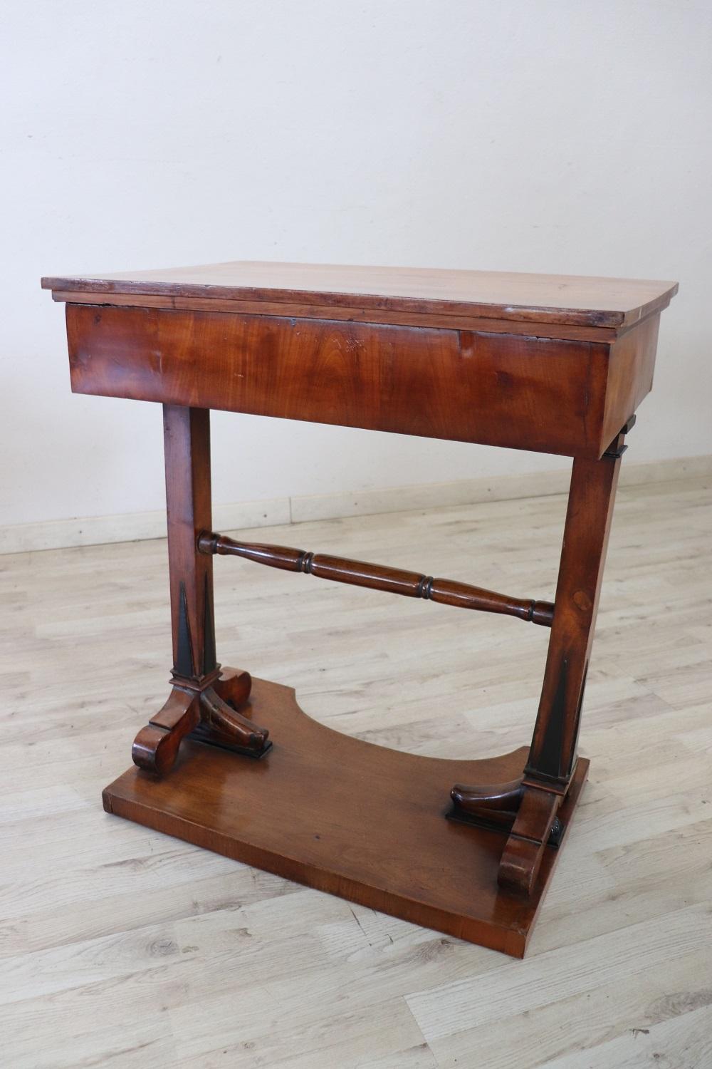 Early 19th Century Empire Cherry Wood Antique Side Table with Internal Desk Top 3