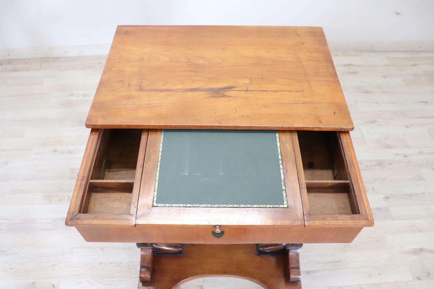 Early 19th Century Empire Cherry Wood Antique Side Table with Internal Desk Top 4