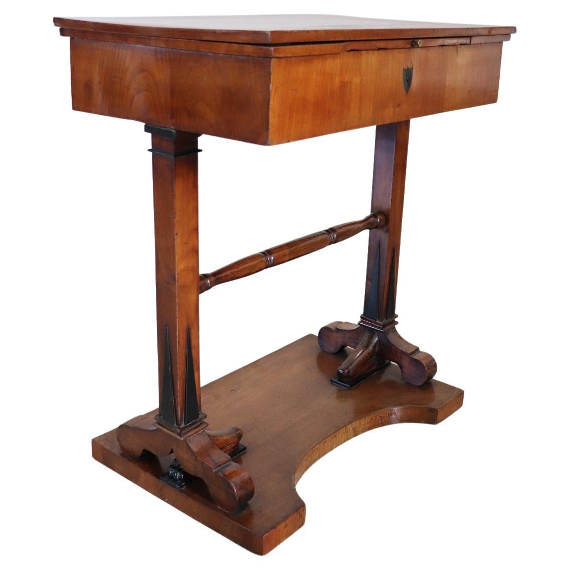 Early 19th Century Empire Cherry Wood Antique Side Table with Internal Desk Top