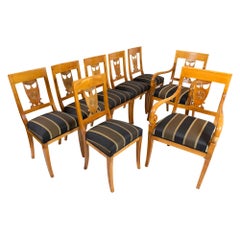 Antique Early 19th Century, Empire Cherrywood Seating Group, 2 Armchairs and 6 Chairs