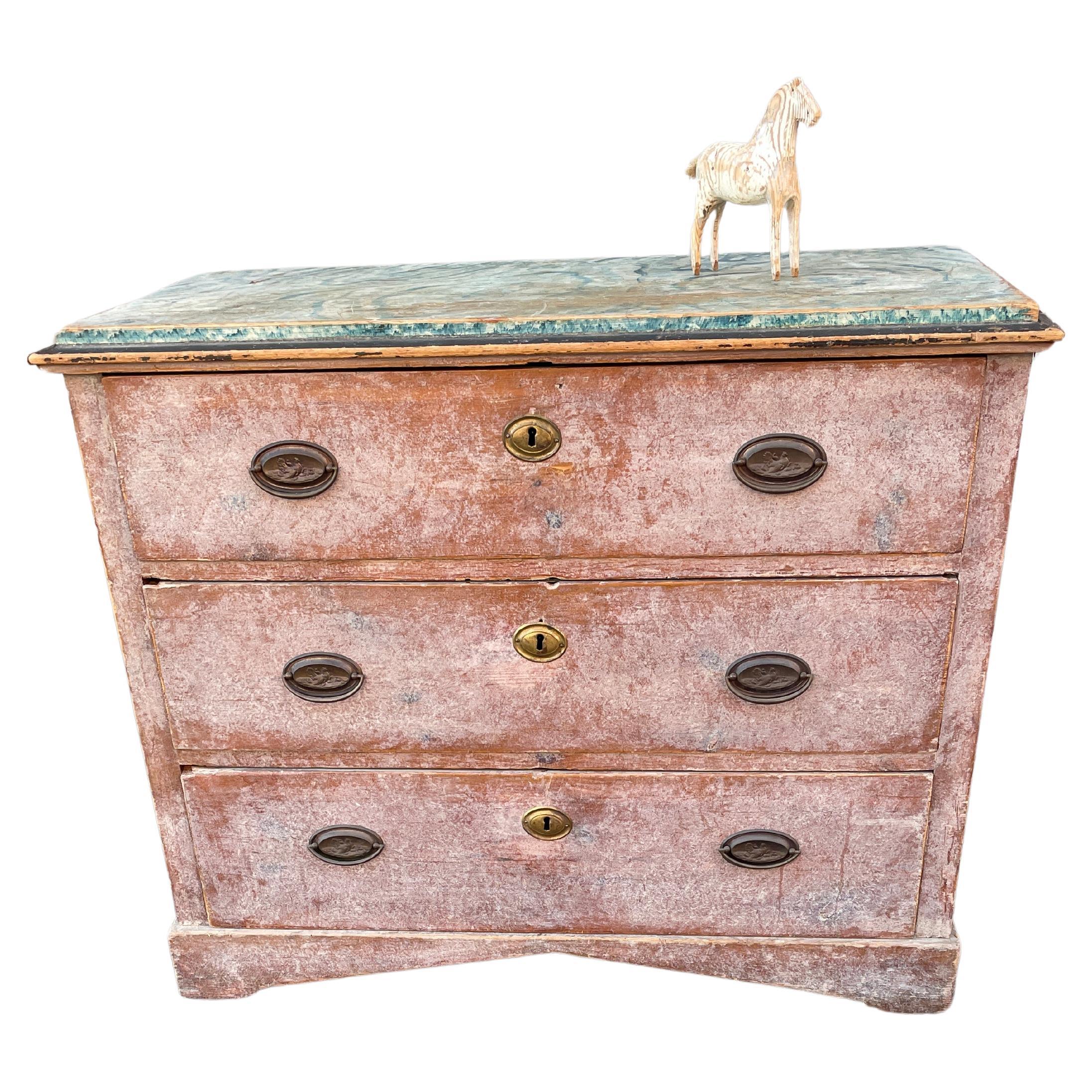 Swedish Early 19th Century Empire Chest with Painted Faux Marble Top For Sale