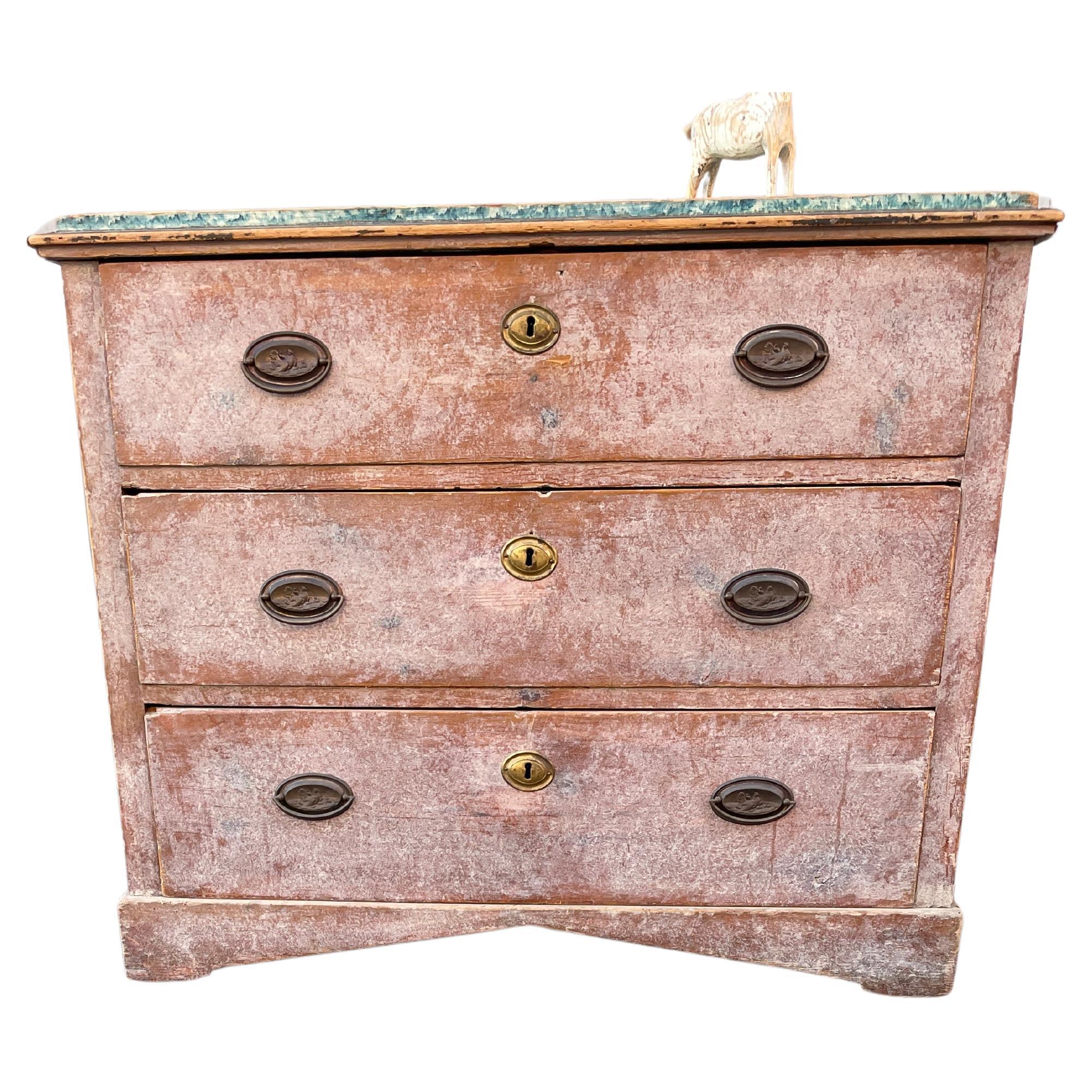 Hand-Painted Early 19th Century Empire Chest with Painted Faux Marble Top For Sale