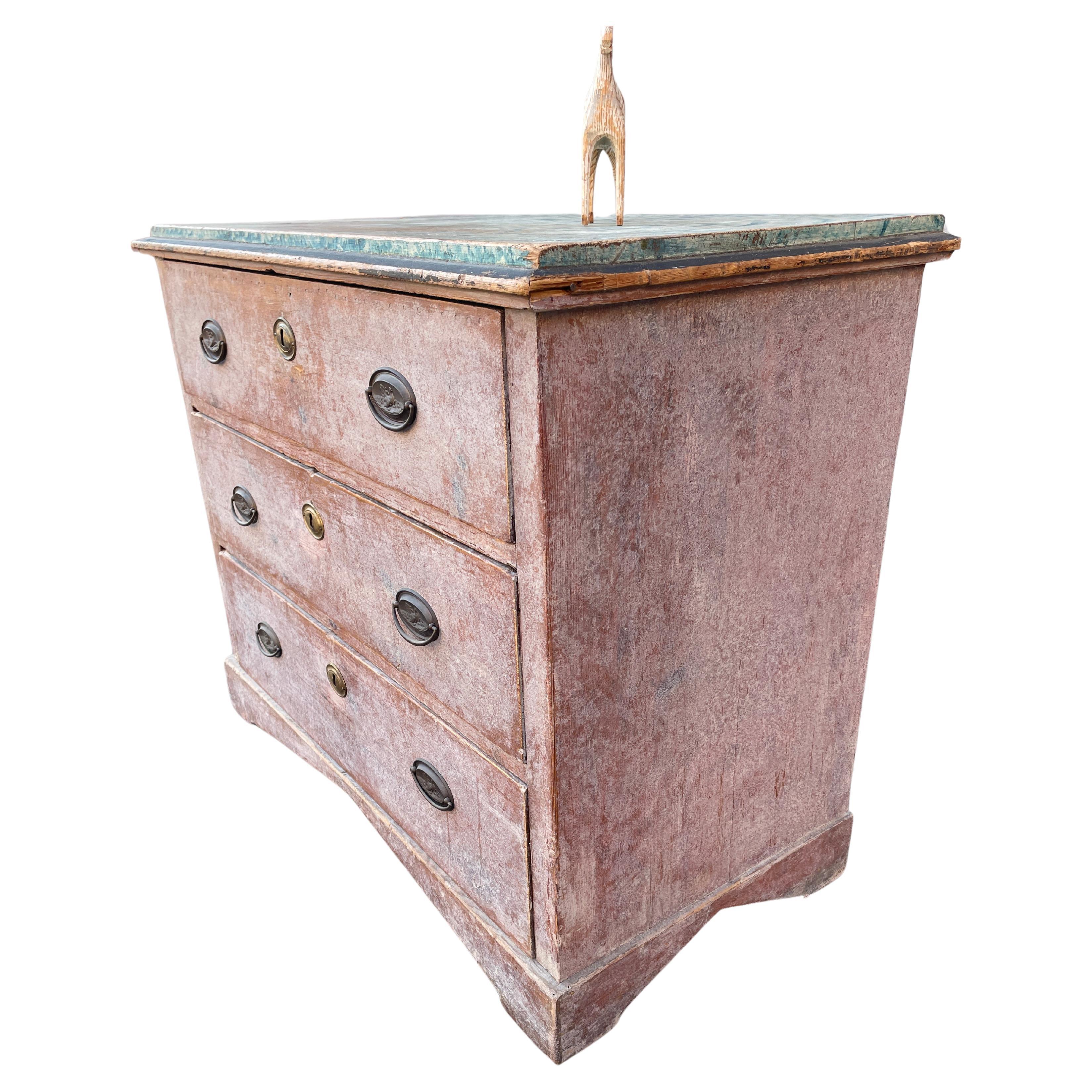 Wood Early 19th Century Empire Chest with Painted Faux Marble Top For Sale