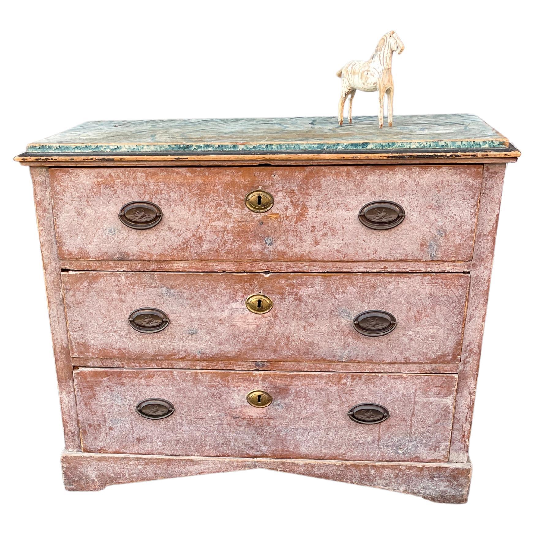 Early 19th Century Empire Chest with Painted Faux Marble Top For Sale