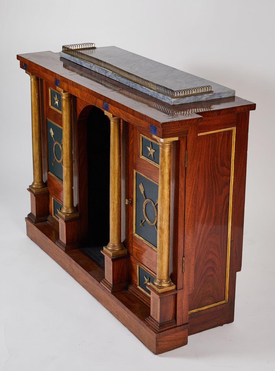 French Early 19th Century Empire Console Cabinet with Parcel-Gilt and Lapis Details For Sale