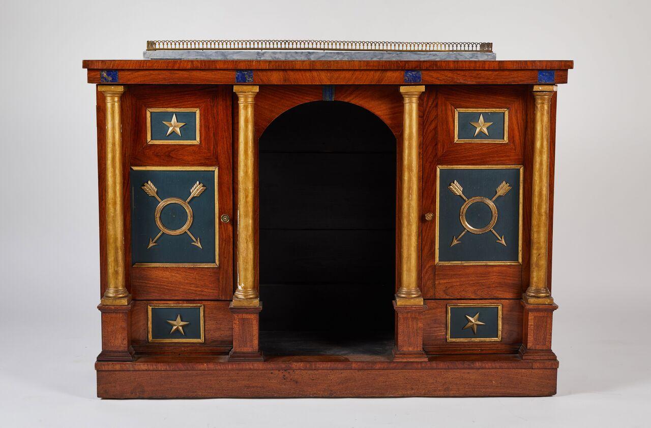 Early 19th Century Empire Console Cabinet with Parcel-Gilt and Lapis Details For Sale 2