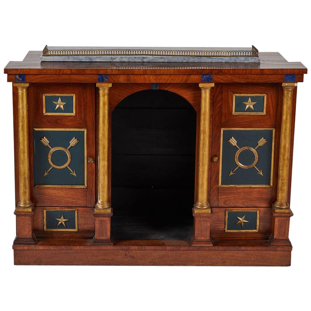Early 19th Century Empire Console Cabinet with Parcel-Gilt and Lapis Details For Sale